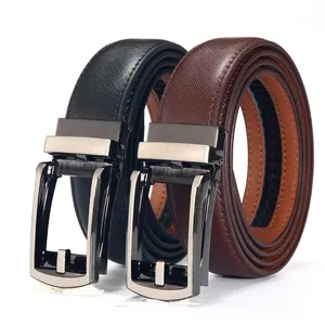 Men's premium leather belt set with black and brown automatic sliding metal buckles