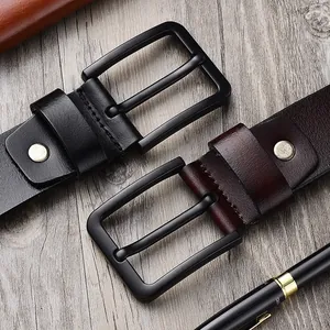 Mens genuine leather belts with matte black pin buckles in black and brown styles