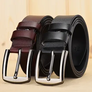 Cinture da uomo in vera pelle con fibbie rettangolari argentate in nero e marrone