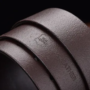 Deep brown genuine leather belt for men featuring natural grain texture and pin buckle