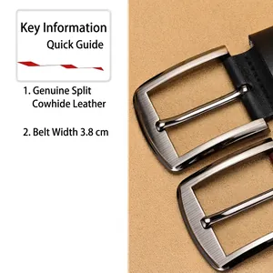 Cintura da uomo in vera pelle bovina, larga 3,8 cm, con fibbia in lega spazzolata