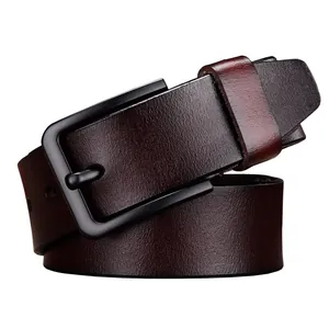 Classic men's genuine leather belt in dark brown gradient with matte black buckle
