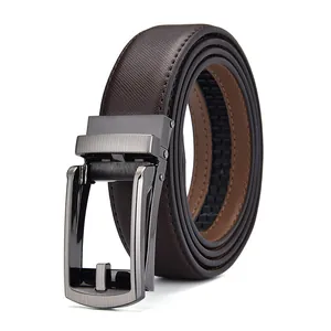Men's dark brown leather belt with luxury automatic buckle for business casual outfits