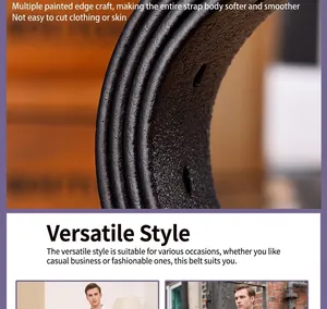 Détail des bords de la ceinture en cuir noir avec processus de lissage à l'huile