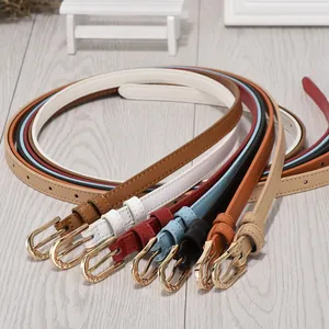 Thin summer waist belts for women with oval gold buckles in various stylish colors