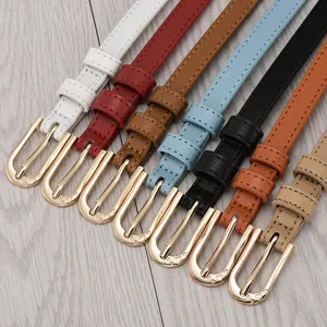 Slim women leather belts with gold heart buckles in multiple colors set for dresses