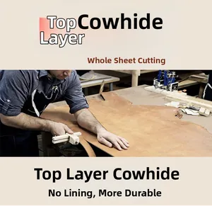 Authentic first layer cowhide leather texture showing whole piece cutting and durable quality