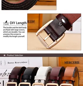 Detail of adjustable leather belts with gold buckles showing DIY length adjustment steps