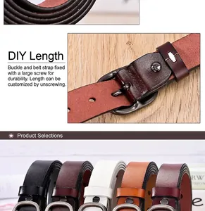 Detalle de cinturones de cuero ajustables con hebillas redondas y sistema de fijación DIY