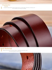 Close-up of premium dark brown genuine leather belt with brushed alloy buckle detail