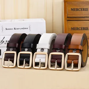 Minimalist leather belts for women with vintage square gold buckles in five classic colors
