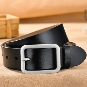 Unisex-Gürtel aus echtem Leder mit Legierungs-Dornschließe Vintage Casual Rindsleder Hüftgurt für Herren Damen Business-Zubehör