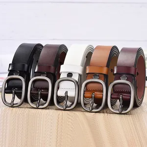 Women's genuine leather waist belts in five colors with oval alloy pin buckles