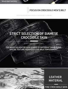 Macro detail of luxury black crocodile leather texture on men's business belt strap