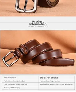 Détail d'une ceinture pour homme en cuir de vachette fendu avec boucle ardillon marron