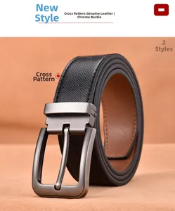 Detail of Saffiano leather belt for men with matte gunmetal pin buckle and textured finish