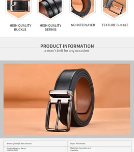 Detail view of double-sided genuine leather belt with pin buckle and smooth black finish