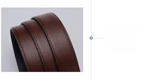 Dettaglio macro della cintura in pelle marrone con cuciture sulla fascia reversibile