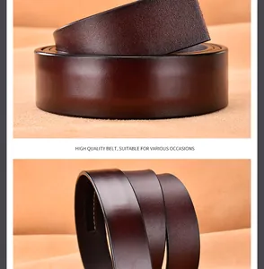 Gros plan d'une ceinture en cuir véritable marron foncé pour hommes avec grain fin