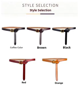 Sélection de ceintures fines en cuir pour femmes en café, marron, noir, rouge et orange