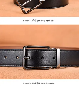 Detailed view of genuine leather belt with metallic pin buckle and textured strap surface