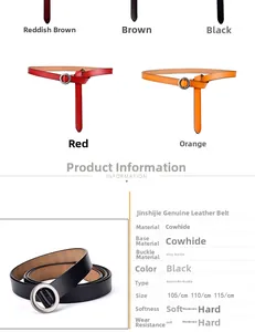 Detail showing genuine cowhide leather belt textures and round alloy buckle fasteners