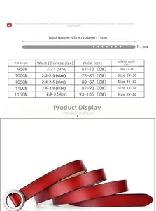 Size chart showing width 2.4cm and lengths 95cm to 115cm for women's alloy buckle belt