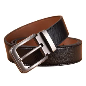 Men's reversible leather belt with black Saffiano pattern and brown smooth leather finish