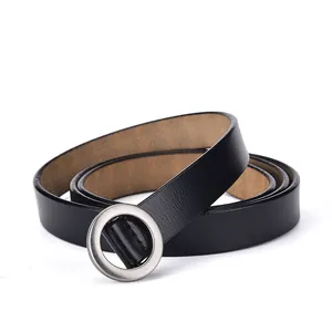 Women Genuine Leather Skinny Belt Minimalist Round Buckle Adjustable Knot Waist Strap For Dresses Clothing Accessories