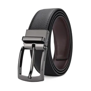 Men's Reversible Genuine Leather Belt Rotating Alloy Pin Buckle Black Coffee Double Sided Split Cowhide Business Casual Waistband