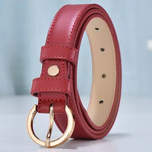 Women Fashion Split Cowhide Leather Belt Simple Solid Color Waistband With Round Alloy Pin Buckle For Jeans Dress Daily