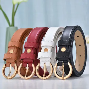 Genuine leather belts for women in four colors with elegant golden round buckles