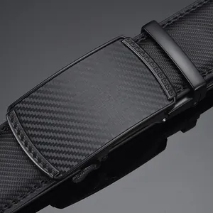 Men's business automatic belt with carbon fiber texture buckle and greek pattern