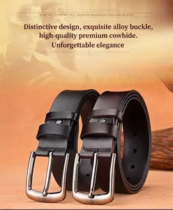 Close-up of retro men's leather belts with brushed alloy pin buckles in black and brown