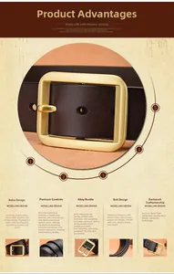 Detail of vintage cowhide leather belt showing stitched edges and golden alloy buckle