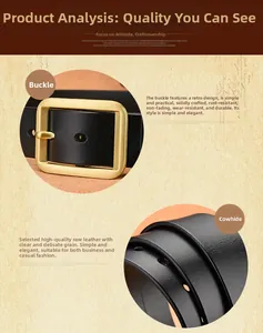 Detail of vintage men's leather belt with gold alloy buckle and premium black texture
