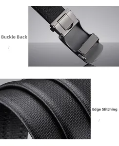 Detail of the automatic buckle mechanism and lychee pattern leather on men's belt