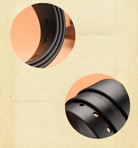 Detail of 100% leather belt showing premium edge oiling and precise hole punching