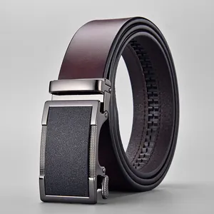 Cintura da Uomo in Pelle Business Con Fibbia Automatica in Lega Cintura Classica in Pelle di Vacchetta