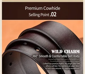 Detailed close-up of high-quality genuine cowhide leather belt with smooth oil edge craft