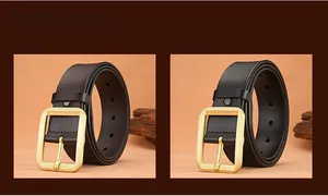Detailed comparison of brown and black leather belts with golden pin buckles and texture