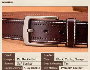 Detailed macro view of premium leather belt with alloy buckle and white stitching details