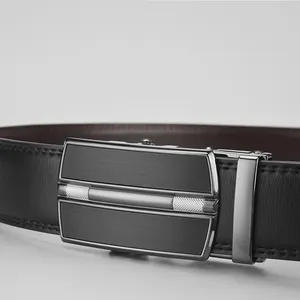 Cintura da uomo in pelle business con fibbia automatica in metallo spazzolato nero