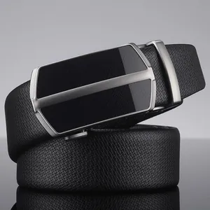 Men's Business Automatic Buckle Belt Split Cowhide Leather Waistband Classic Black Lychee Pattern Versatile Casual Male Accessories