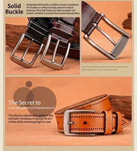 Detailed macro view of vintage alloy pin buckle with brushed texture and premium leather band