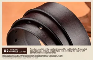 Macro shot of dark brown cowhide leather belt showing fine grain and sturdy stitching