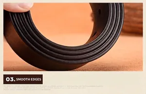 Close-up of premium black cow leather belt showing detailed edge finishing and grain