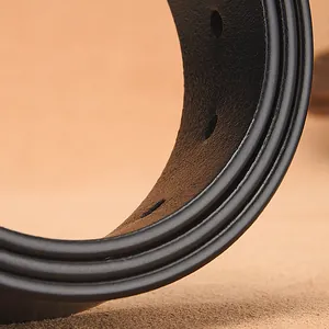 Classic men's black genuine leather belt with refined texture and polished edge details