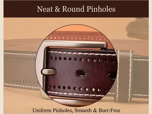 Detailed macro view of leather belt with neat circular holes and smooth edge stitching