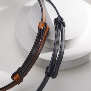 Slim adjustable genuine leather waist belts in black and brown for women's dresses